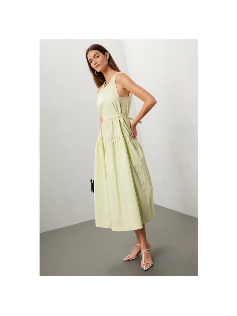 3.1 Phillip Lim Light Green Sleeveless Tiered Midi Dress with Tie